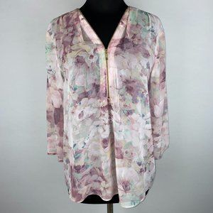 Robert Rodriguez M Floral Sheer Zippered V-Neck Priscilla Heavenly Blouse